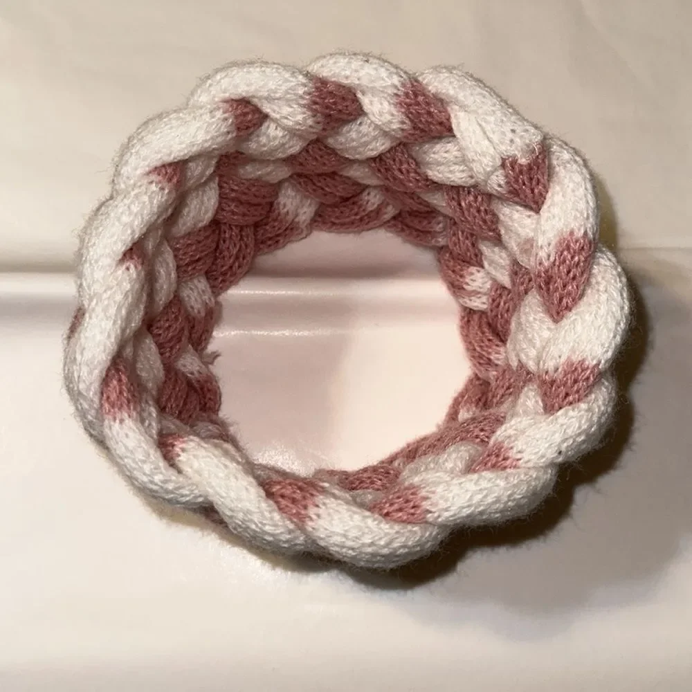 White Pink Knit Braided Overlapping Warm Head Band